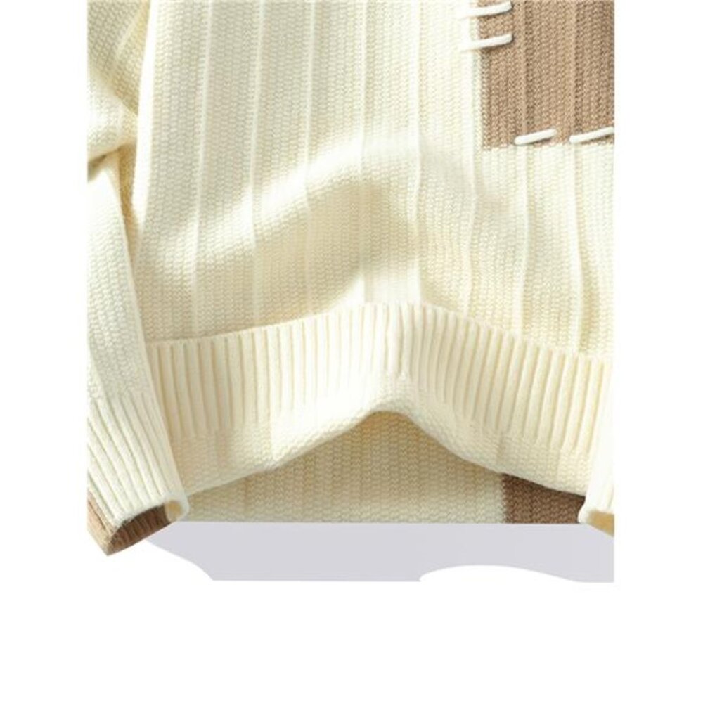 NWT Men's Color Block Ribbed Knit Sweater | Beige & Cream Jumper - Picture 4 of 5